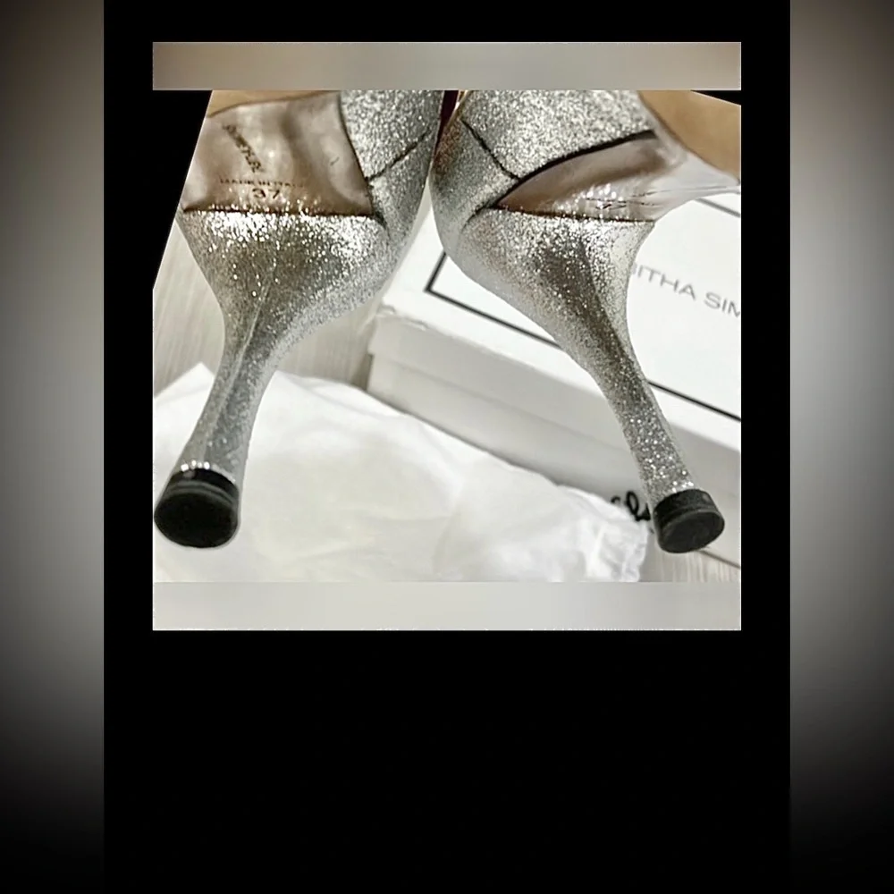 Tabitha Simmons Stiletto Heels Halo Ankle Strap Silver Leather IT Size 37 = US 7